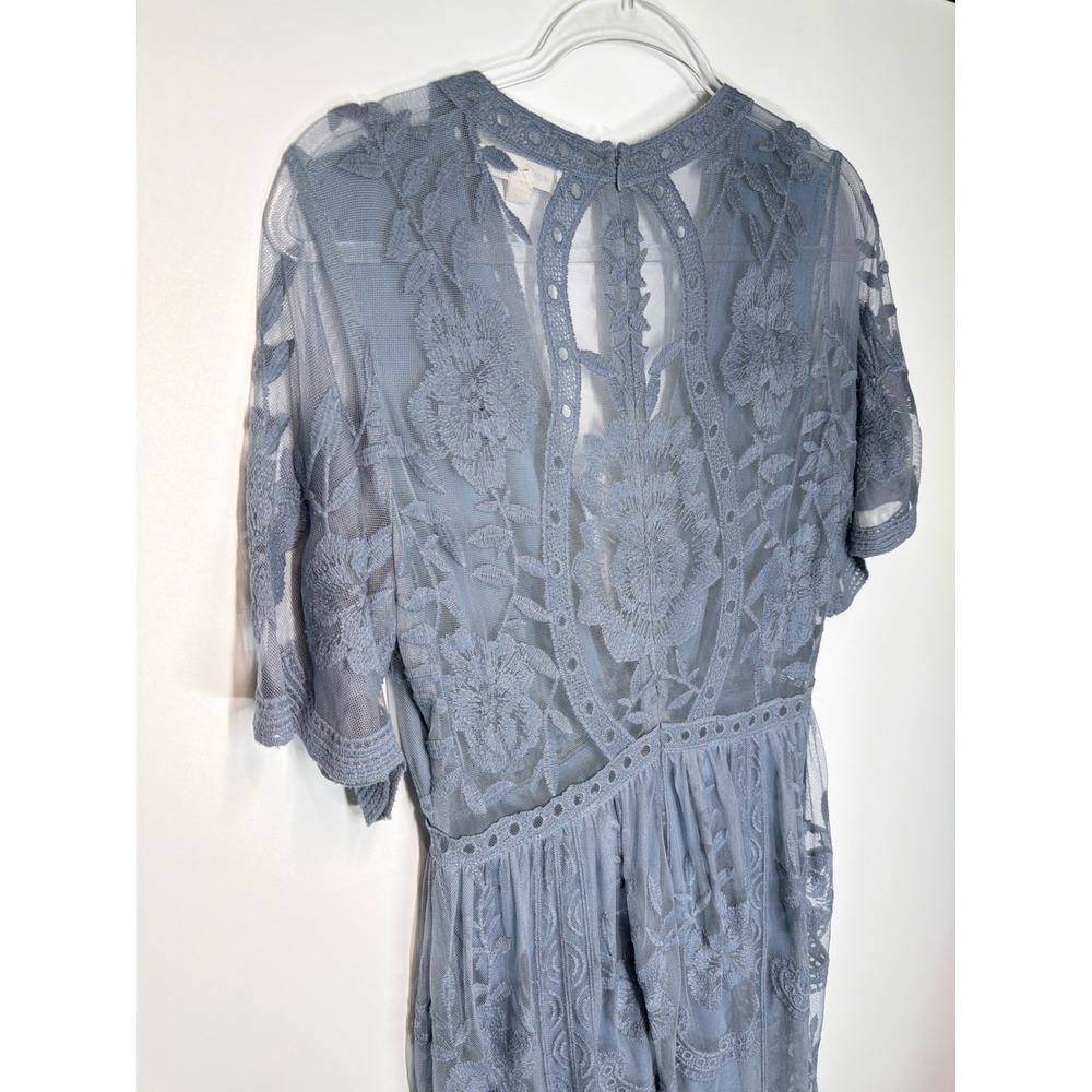 Honey Punch Mila Dusty Blue Lace Romper Maxi Dress | Size Medium - Picture 10 of 15